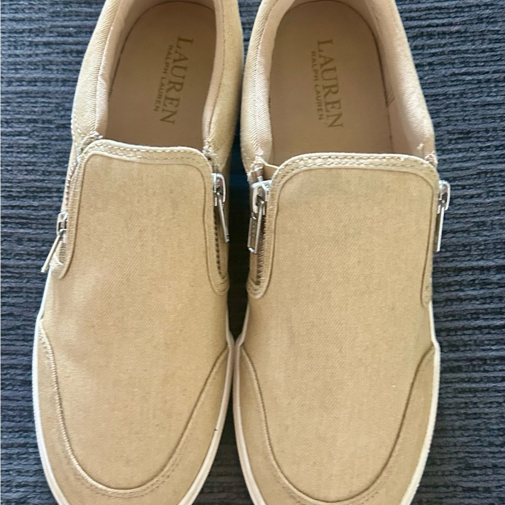 Lauren Ralph Lauren Tan Canvas Slip-On Sneakers